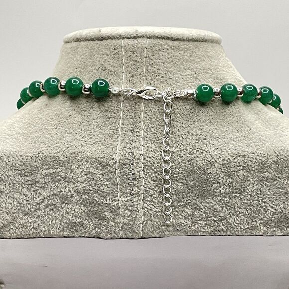Earth Mined Emerald Green Gemstone Silver Tone Beaded Necklace Statement - Picture 5 of 7